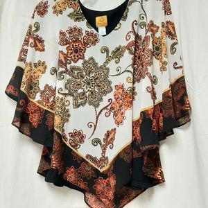 Ruby Road Petites Poncho/Hankerchief Top Blouse PL
